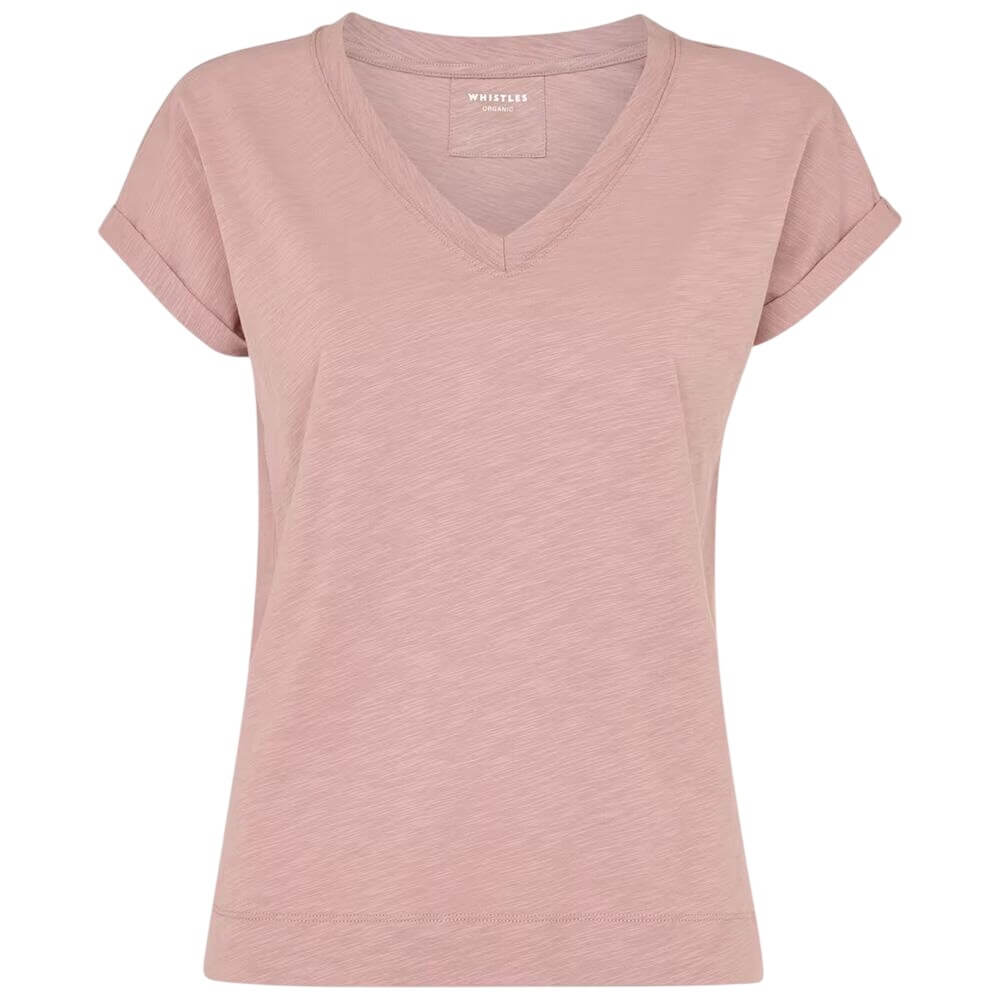 Whistles Dusty Pink Willa V Neck Cap Sleeve Tee